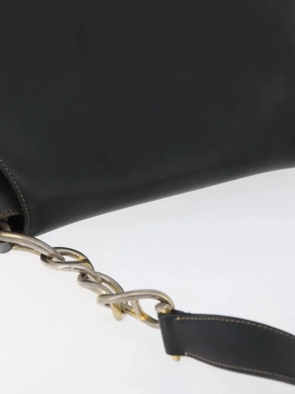 PRADA Chain Shoulder Bag Leather Black Gold Auth mr2300